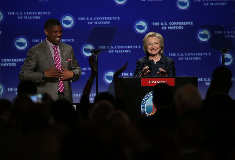 Kevin Johnson and Hillary Clinton in 2015. Photo via Getty